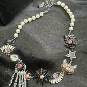 Betsey Johnson Black and Pearl Charm Necklace